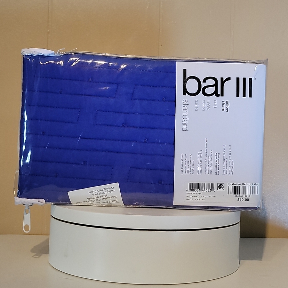 Bar III Quilted Cotton Colbolt Blue Pillow Sham - Picture 3 of 4